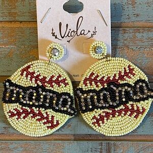 Beaded Baseball Mama Earrings - Yellow and Red